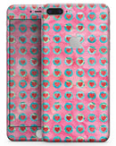 Blue-Green Polka Dots with Hearts Pattern on Pink Watercolor - Skin-kit for the iPhone 8 or 8 Plus