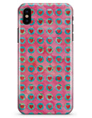 Blue-Green Polka Dots with Hearts Pattern on Pink Watercolor - iPhone X Clipit Case