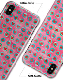 Blue-Green Polka Dots with Hearts Pattern on Pink Watercolor - iPhone X Clipit Case
