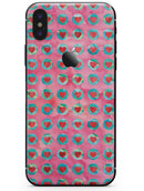 Blue-Green Polka Dots with Hearts Pattern on Pink Watercolor - iPhone X Skin-Kit