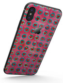 Blue-Green Polka Dots with Hearts Pattern on Pink Watercolor - iPhone X Skin-Kit