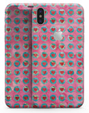 Blue-Green Polka Dots with Hearts Pattern on Pink Watercolor - iPhone X Skin-Kit