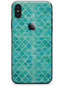 Blue-Green Watercolor Quatrefoil - iPhone X Skin-Kit