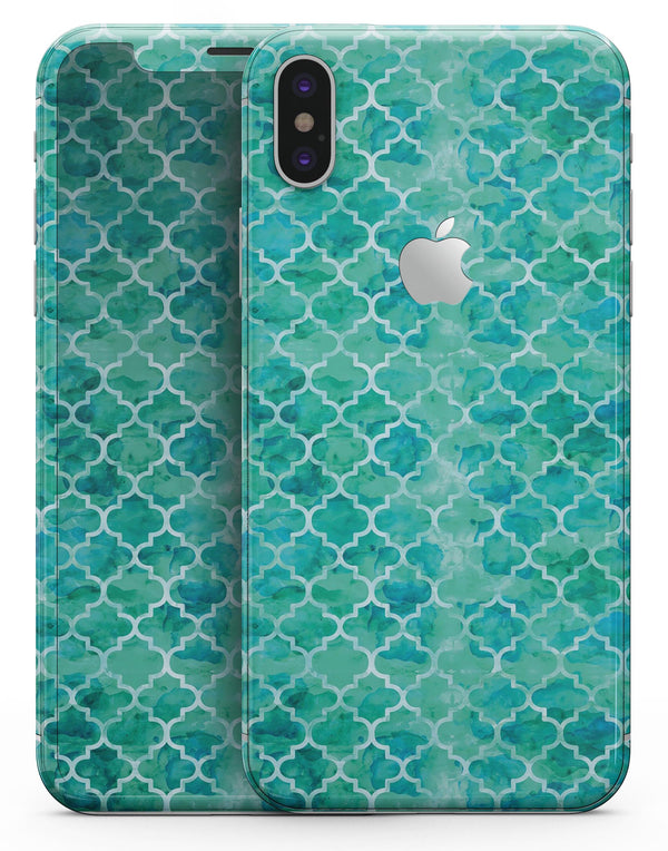 Blue-Green Watercolor Quatrefoil - iPhone X Skin-Kit