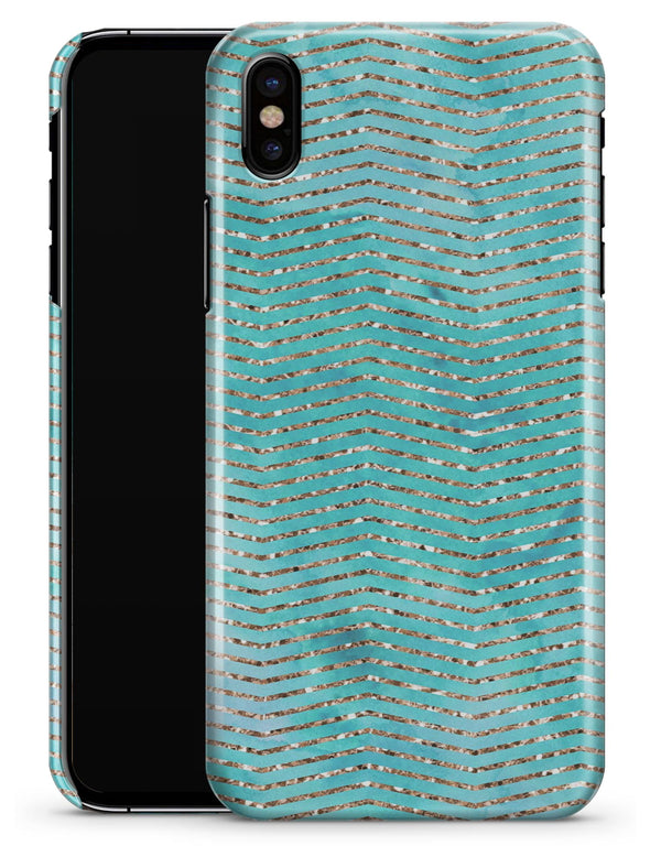 Blue-Green Watercolor and Gold Glitter Chevron - iPhone X Clipit Case