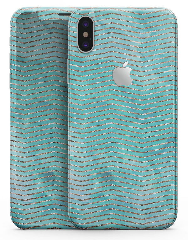 Blue-Green Watercolor and Gold Glitter Chevron - iPhone X Skin-Kit