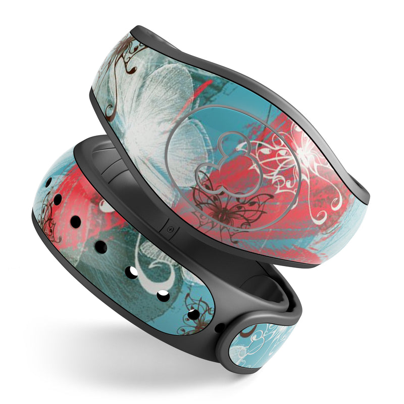 Blue & Coral Abstract Butterfly Sprout - Decal Skin Wrap Kit for the Disney Magic Band