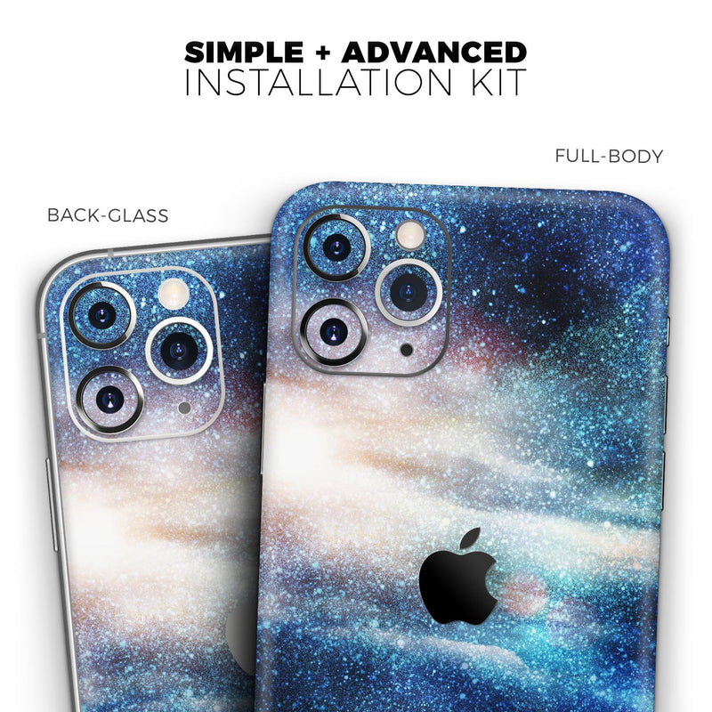 Blue & Gold Glowing Star-Wave  - Protective Skin Wrap & Decal – Compatible with iPhone SE to iPhone 17 Pro Max (All Models)