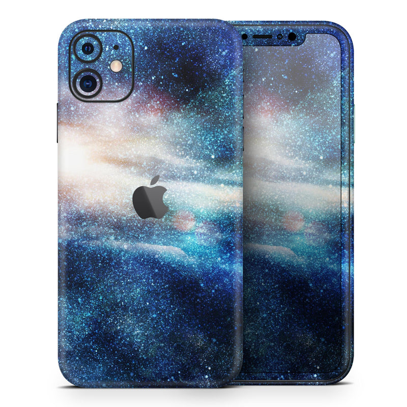 Blue & Gold Glowing Star-Wave  - Protective Skin Wrap & Decal – Compatible with iPhone SE to iPhone 17 Pro Max (All Models)