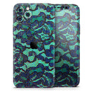 Blue & Teal Lace Texture  - Protective Skin Wrap & Decal – Compatible with iPhone SE to iPhone 17 Pro Max (All Models)