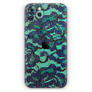 Blue & Teal Lace Texture  - Protective Skin Wrap & Decal – Compatible with iPhone SE to iPhone 17 Pro Max (All Models)
