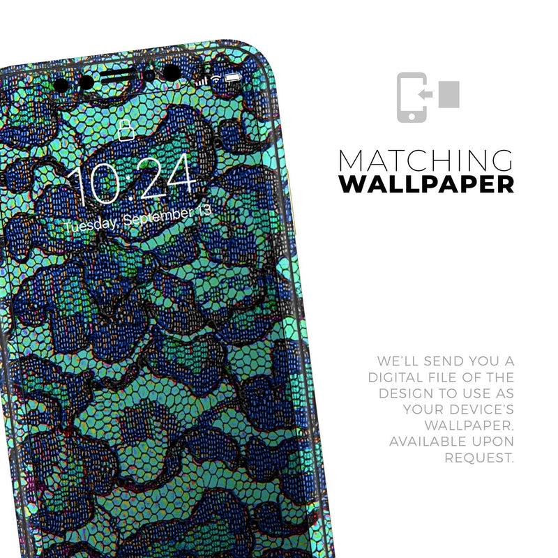 Blue & Teal Lace Texture  - Protective Skin Wrap & Decal – Compatible with iPhone SE to iPhone 17 Pro Max (All Models)