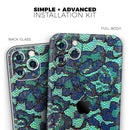 Blue & Teal Lace Texture  - Protective Skin Wrap & Decal – Compatible with iPhone SE to iPhone 17 Pro Max (All Models)