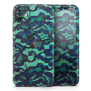 Blue & Teal Lace Texture  - Protective Skin Wrap & Decal – Compatible with iPhone SE to iPhone 17 Pro Max (All Models)