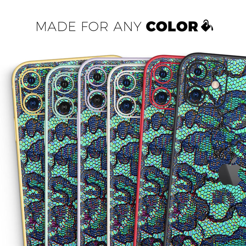 Blue & Teal Lace Texture  - Protective Skin Wrap & Decal – Compatible with iPhone SE to iPhone 17 Pro Max (All Models)