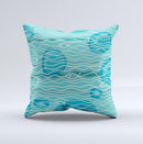 Blue Abstarct Cells with Fish Water Illustration Ink-Fuzed Decorative Throw Pillow