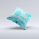 Blue Abstarct Cells with Fish Water Illustration Ink-Fuzed Decorative Throw Pillow