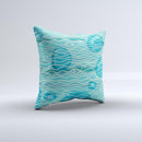 Blue Abstarct Cells with Fish Water Illustration Ink-Fuzed Decorative Throw Pillow