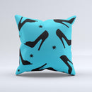 Blue & Black High-Heel Pattern V12 Ink-Fuzed Decorative Throw Pillow
