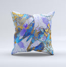 Blue Bright Watercolor Butter-Floral Ink-Fuzed Decorative Throw Pillow
