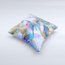 Blue Bright Watercolor Butter-Floral Ink-Fuzed Decorative Throw Pillow