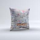 Blue Chipped Graffiti Wall ink-Fuzed Decorative Throw Pillow