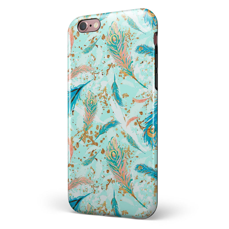 Blue Coral Whispy Feathers iPhone 6/6s or 6/6s Plus 2-Piece Hybrid INK-Fuzed Case