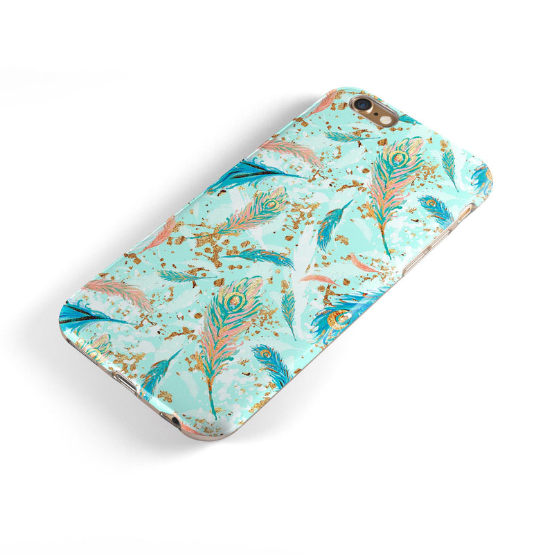 Blue Coral Whispy Feathers iPhone 6/6s or 6/6s Plus 2-Piece Hybrid INK-Fuzed Case