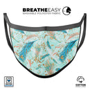Blue Coral Whispy Feathers - Made in USA Mouth Cover Unisex Anti-Dust Cotton Blend Reusable & Washable Face Mask with Adjustable Sizing for Adult or Child