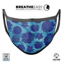 Blue Floral Succulents - Made in USA Mouth Cover Unisex Anti-Dust Cotton Blend Reusable & Washable Face Mask with Adjustable Sizing for Adult or Child