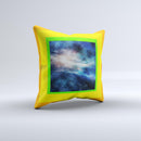 Blue Gold Glowing Star-Wave Ink-Fuzed Decorative Throw Pillow