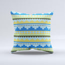 Blue Gold Tribal Ethic Geometric Pattern Ink-Fuzed Decorative Throw Pillow