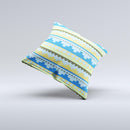 Blue Gold Tribal Ethic Geometric Pattern Ink-Fuzed Decorative Throw Pillow