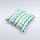Blue Gold Tribal Ethic Geometric Pattern Ink-Fuzed Decorative Throw Pillow