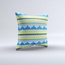 Blue Gold Tribal Ethic Geometric Pattern Ink-Fuzed Decorative Throw Pillow
