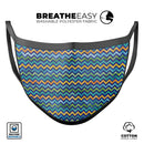Blue GreenYellow and Orange Watercolor Chevron Pattern - Made in USA Mouth Cover Unisex Anti-Dust Cotton Blend Reusable & Washable Face Mask with Adjustable Sizing for Adult or Child