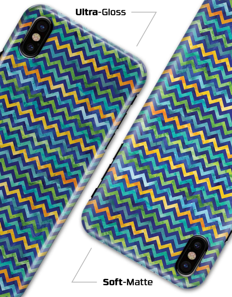 Blue GreenYellow and Orange Watercolor Chevron Pattern - iPhone X Clipit Case