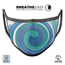 Blue & Green Watercolor Swirl - Made in USA Mouth Cover Unisex Anti-Dust Cotton Blend Reusable & Washable Face Mask with Adjustable Sizing for Adult or Child