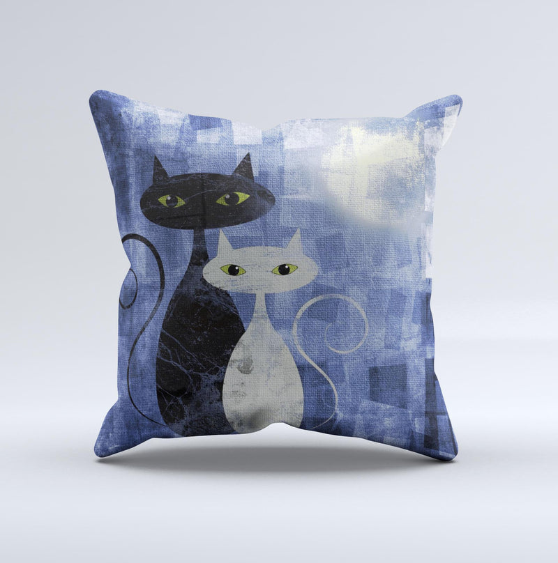 Blue Grungy Textured Cat Ink-Fuzed Decorative Throw Pillow
