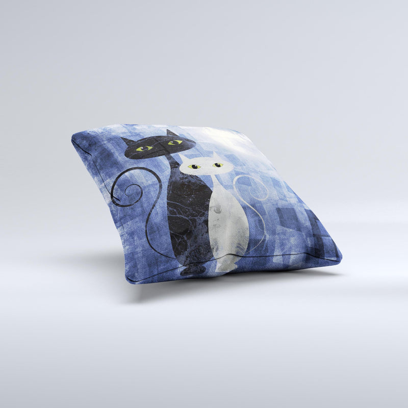 Blue Grungy Textured Cat Ink-Fuzed Decorative Throw Pillow