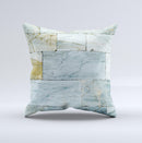 Blue Marble Layered Bricks ink-Fuzed Decorative Throw Pillow
