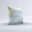 Blue Marble Layered Bricks ink-Fuzed Decorative Throw Pillow