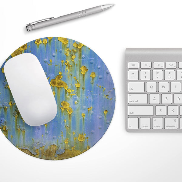 Blue Metal with Gold Rust// WaterProof Rubber Foam Backed Anti-Slip Mouse Pad for Home Work Office or Gaming Computer Desk