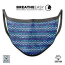 Blue Multi Watercolor Chevron - Made in USA Mouth Cover Unisex Anti-Dust Cotton Blend Reusable & Washable Face Mask with Adjustable Sizing for Adult or Child
