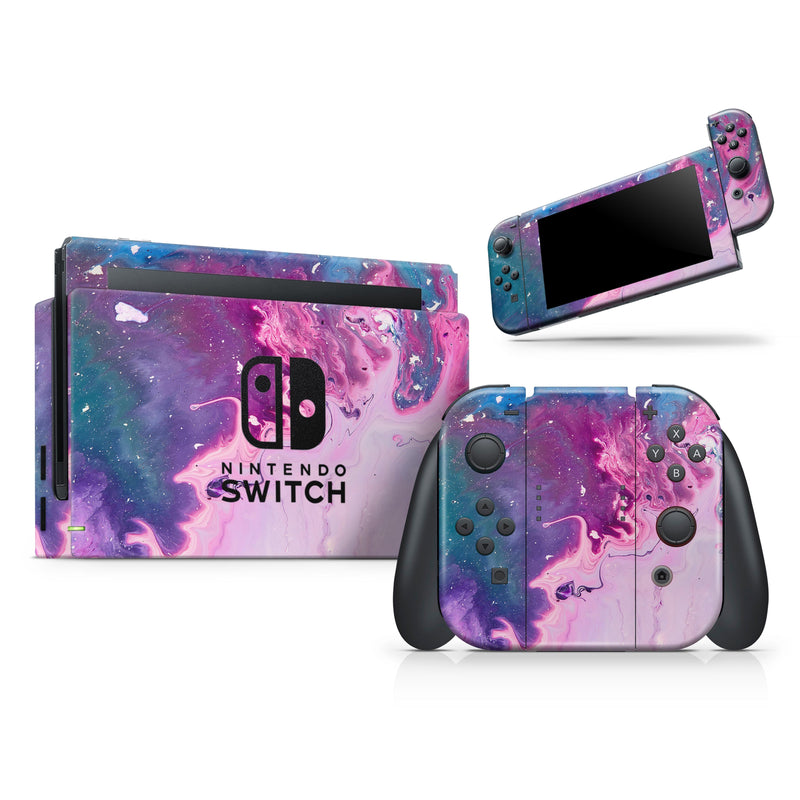 Blue & Pink Acrylic Abstract Paint - Skin Wrap Kit for Nintendo Switch, Switch Lite Console | 3DS XL | 2DS | Pro | Joy-Con Gaming Controller