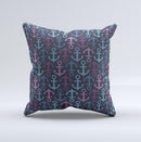 Blue Pink Vector Anchor Collage Ink-Fuzed Decorative Throw Pillow