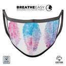 Blue & Pink Watercolor Feathers - Made in USA Mouth Cover Unisex Anti-Dust Cotton Blend Reusable & Washable Face Mask with Adjustable Sizing for Adult or Child