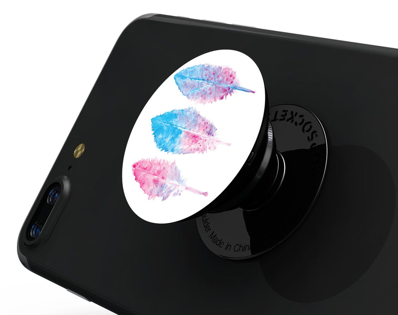 Blue & Pink Watercolor Feathers - Skin Kit for PopSockets and other Smartphone Extendable Grips & Stands