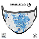 Blue Splatter Feather - Made in USA Mouth Cover Unisex Anti-Dust Cotton Blend Reusable & Washable Face Mask with Adjustable Sizing for Adult or Child