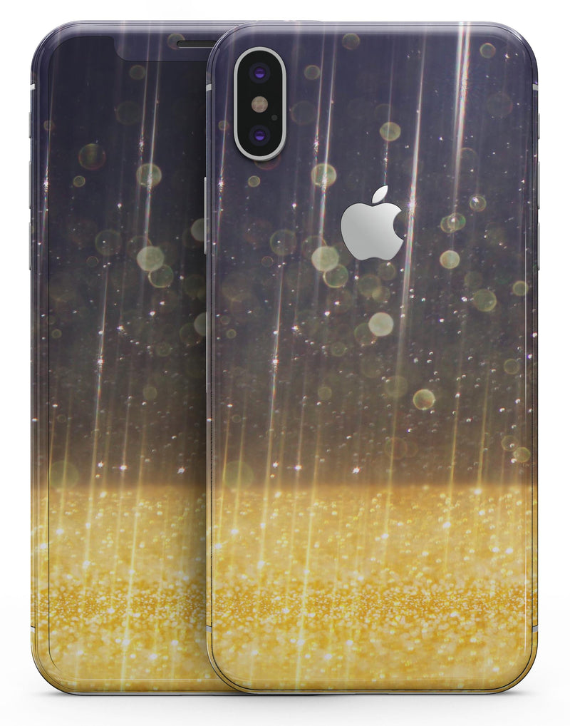 Blue Stratched Streaks with Unfocused Gold Sparkles - iPhone X Skin-Kit